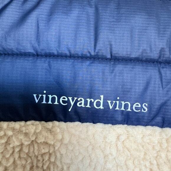 Vineyard Vines Sherpa Fleece Vest Tan Navy XL Cabincore Preppy Cozycore - Picture 5 of 9